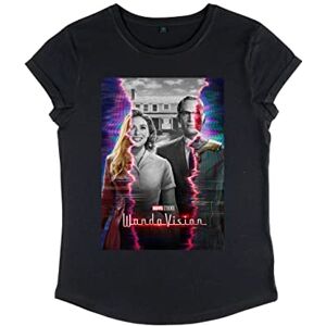 Marvel Women's Wandavision-Teaser Poster Rolled Sleeve T-Shirt, Black, S Marvel Women's Wandavision-Teaser Poster Rolled Sleeve T-Shirt, Black, S