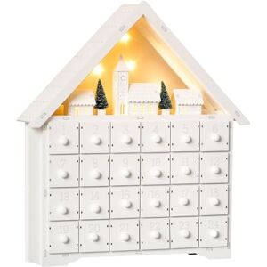 HOMCOM 24-Drawer Christmas Advent Calendar, Wooden Light-Up Traditional Decoration, Adults Kids Countdown Holiday House w/Lights Handle White HOMCOM 24-Drawer Christmas Advent Calendar, Wooden Light-Up Traditional Decoration, Adults Kids Countdown Holiday House w/Lights Handle White