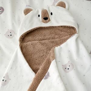Catherine Lansfield Cosy Bear So Soft Fleece 90x125cm Hooded Blanket Natural Catherine Lansfield Cosy Bear So Soft Fleece 90x125cm Hooded Blanket Natural