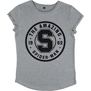 Marvel Women's Avengers Classic-Collegiate Spiderman Rolled Sleeve T-Shirt, Melange Grey, M Marvel Women's Avengers Classic-Collegiate Spiderman Rolled Sleeve T-Shirt, Melange Grey, M