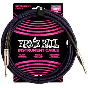 Ernie Ball 10' Braided Straight/Straight Instrument Cable Purple Black Ernie Ball 10' Braided Straight/Straight Instrument Cable Purple Black