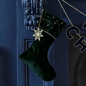 Ginger Ray Green Velvet Embroidered Christmas Stocking with Charm Fireplace Decoration Ginger Ray Green Velvet Embroidered Christmas Stocking with Charm Fireplace Decoration