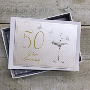 WHITE COTTON CARDS 50th Golden Anniversary, Mini Photo Album, Champagne Glasses, White, 12.5 x 17.5 x 2.5 cm WHITE COTTON CARDS 50th Golden Anniversary, Mini Photo Album, Champagne Glasses, White, 12.5 x 17.5 x 2.5 cm