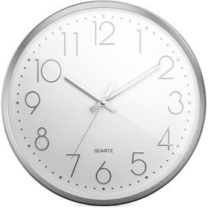 Mebus Quartz Wall Clock, Quiet Movement without Tick-Tack Noise, Precise Quartz Movement, Aluminium Frame, Arabic Numerals in 3D, Aluminium Hands, Case: Silver, Dial: White, 30 cm Mebus Quartz Wall Clock, Quiet Movement without Tick-Tack Noise, Precise Quartz Movement, Aluminium Frame, Arabic Numerals in 3D, Aluminium Hands, Case: Silver, Dial: White, 30 cm