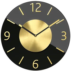 Mebus Wall Clock, Plastic Aluminium Glass, Black/Gold, 32 cm Mebus Wall Clock, Plastic Aluminium Glass, Black/Gold, 32 cm