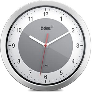 Mebus Quartz Wall Clock/Small Clock for Small Spaces/Silver Frame/White Dial/Grey Accent Circle/20cm Diameter/Round/Model: 16210/Color: Silver, White, Grey Mebus Quartz Wall Clock/Small Clock for Small Spaces/Silver Frame/White Dial/Grey Accent Circle/20cm Diameter/Round/Model: 16210/Color: Silver, White, Grey