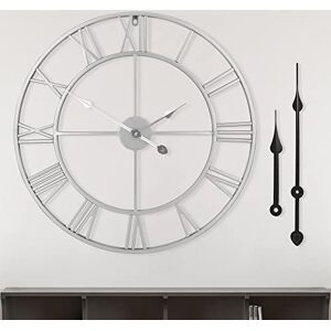 LEIKE Large Modern Metal Wall Clocks Vintage Round Nearly Silent Little Ticking Battery Operated Silver Roman Numerals Clock for Living Room/Bedroom/Kitchen Wall Decor-60cm LEIKE Large Modern Metal Wall Clocks Vintage Round Nearly Silent Little Ticking Battery Operated Silver Roman Numerals Clock for Living Room/Bedroom/Kitchen Wall Decor-60cm