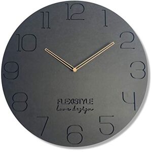 FLEXISTYLE large wall clock 50cm dark grey wooden clock hands sient non ticking unusual design for office living room bedroom FLEXISTYLE large wall clock 50cm dark grey wooden clock hands sient non ticking unusual design for office living room bedroom