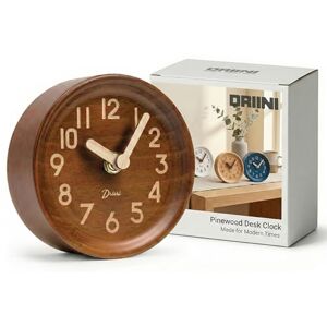 Driini Wooden Analog Desktop Clock – 4.3 in. Decorative Pinewood Clock, No-Tick Design – Easy to Read Silent Sweep Mantle Clock – Quiet Tabletop Clocks with Wood Body, Hands, & Battery Cover; Dark Driini Wooden Analog Desktop Clock – 4.3 in. Decorative Pinewood Clock, No-Tick Design – Easy to Read Silent Sweep Mantle Clock – Quiet Tabletop Clocks with Wood Body, Hands, & Battery Cover; Dark