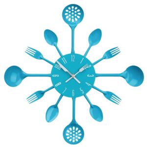 Premier Housewares Blue Kitchen Themed Wall Clock Metal, Frameless, Modern Design for Living Room 33x33x5 Premier Housewares Blue Kitchen Themed Wall Clock Metal, Frameless, Modern Design for Living Room 33x33x5
