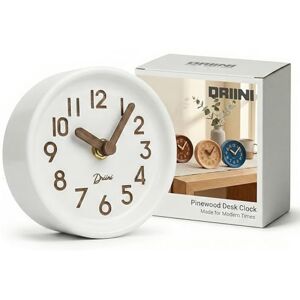 Driini Wooden Analog Desktop Clock – 4.3 in. Decorative Pinewood Clock, No-Tick Design – Easy to Read Silent Sweep Mantle Clock – Quiet Tabletop Clocks with Wood Body, Hands, & Battery Cover; White Driini Wooden Analog Desktop Clock – 4.3 in. Decorative Pinewood Clock, No-Tick Design – Easy to Read Silent Sweep Mantle Clock – Quiet Tabletop Clocks with Wood Body, Hands, & Battery Cover; White
