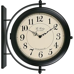 Bestime Black Finish 16inch Double Sided Wall Clock Wrought Iron, Metal, Sturdy Frame, Easy Read Two Faces Station Clock for Garden Home Décor Indoor Outdoor Living Room Study Wall Decoration Bestime Black Finish 16inch Double Sided Wall Clock Wrought Iron, Metal, Sturdy Frame, Easy Read Two Faces Station Clock for Garden Home Décor Indoor Outdoor Living Room Study Wall Decoration