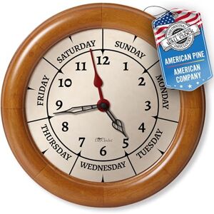 DayClocks Time & Week-Day Wall Clock with Solid Wood Frame – Weekly Analog Clock with Days, Hours & Minutes – Quiet Wall Mounted Clock Ideal Retirement Gift for Men & Women, Pine Wood, 10 DayClocks Time & Week-Day Wall Clock with Solid Wood Frame – Weekly Analog Clock with Days, Hours & Minutes – Quiet Wall Mounted Clock Ideal Retirement Gift for Men & Women, Pine Wood, 10
