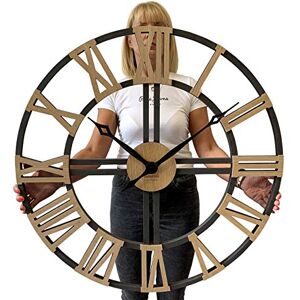 FLEXISTYLE large wall clock WOOD LOFT 80cm vintage wooden oak roman numerals oversized XL silent non ticking for office living room bedroom FLEXISTYLE large wall clock WOOD LOFT 80cm vintage wooden oak roman numerals oversized XL silent non ticking for office living room bedroom