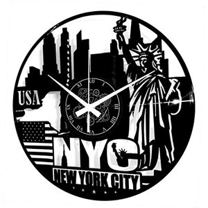 Instant Karma Clocks New York City Wall Clock Statue of Liberty and Skyline Design Silent Quartz Movement Perfect for Travel Lovers, Urban Spaces and American Decor Instant Karma Clocks New York City Wall Clock Statue of Liberty and Skyline Design Silent Quartz Movement Perfect for Travel Lovers, Urban Spaces and American Decor