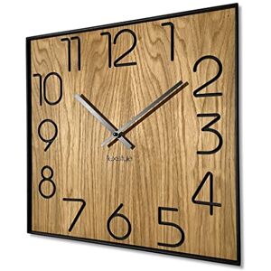 FLEXISTYLE Wooden Wall Clock Square Wood 40 cm Diameter No Ticking Noises Oak Black FLEXISTYLE Wooden Wall Clock Square Wood 40 cm Diameter No Ticking Noises Oak Black