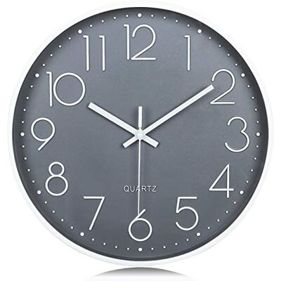Lafocuse 12 Inch Silent Grey Wall Clock Easy to Read Large 3D Numbers, Non Ticking, Battery Operated, for Kitchen Bedroom Living Room Lafocuse 12 Inch Silent Grey Wall Clock Easy to Read Large 3D Numbers, Non Ticking, Battery Operated, for Kitchen Bedroom Living Room