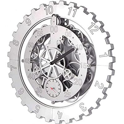 AILZNN Industrial Gear Wall Clock Vintage Moving Gears Silent (Silver Sawtooth Wheel) 45cm(17inch), Stainless Steel and PVC AILZNN Industrial Gear Wall Clock Vintage Moving Gears Silent (Silver Sawtooth Wheel) 45cm(17inch), Stainless Steel and PVC