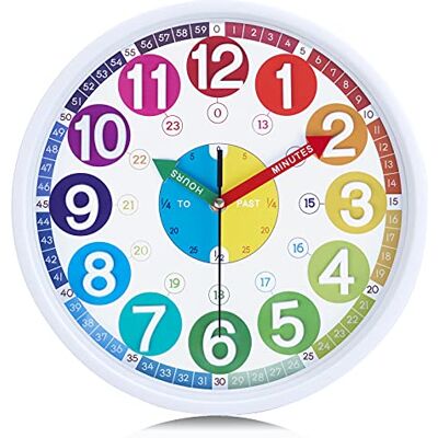 Lafocuse 12 Inch Silent Colorful Kids Wall Clock for Children Time Learning Teaching Clocks with 3D Large Numbers, Non Ticking, Battery Operated, for Classroom Kids Boys Girls Bedroom Playroom Lafocuse 12 Inch Silent Colorful Kids Wall Clock for Children Time Learning Teaching Clocks with 3D Large Numbers, Non Ticking, Battery Operated, for Classroom Kids Boys Girls Bedroom Playroom
