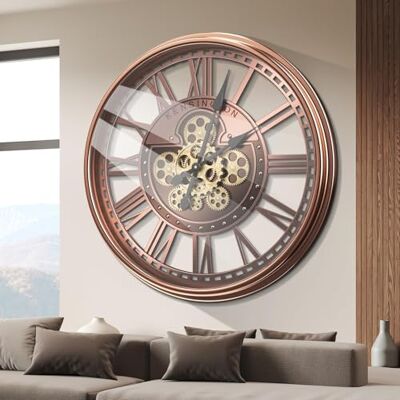 Tottshak Moving Gear Industrial Steampunk Wall Clock for Living Room Decor Large Modern Farmhouse Red Copper Roman Numerals Metal Decorative Clock for Wall Art Home Office(Rose Gold/21 Inch/53.5 cm) Tottshak Moving Gear Industrial Steampunk Wall Clock for Living Room Decor Large Modern Farmhouse Red Copper Roman Numerals Metal Decorative Clock for Wall Art Home Office(Rose Gold/21 Inch/53.5 cm)