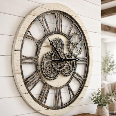 The B-Style TB The B-Style Large Wall Clock 24 inch Desert Beige Real Moving Gear/Large Display/Living Room Decor/Vintage The B-Style TB The B-Style Large Wall Clock 24 inch Desert Beige Real Moving Gear/Large Display/Living Room Decor/Vintage
