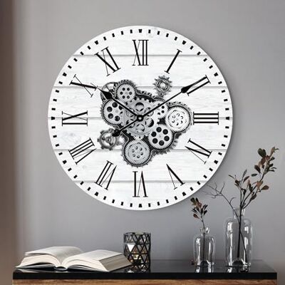Lafocuse 23 Inch Large Moving Gears Wall Clock, Steampunk Clock with Cogs Wooden Dial, Big Roman Numerals, Battery Operated, Vintage Wall Gears Clocks for Living Room Home Decor, White Lafocuse 23 Inch Large Moving Gears Wall Clock, Steampunk Clock with Cogs Wooden Dial, Big Roman Numerals, Battery Operated, Vintage Wall Gears Clocks for Living Room Home Decor, White