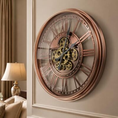 TOKTEKK Moving Gears Wall Clock 53.5cm Roman Red Bronze Large Wall Clock/Modern/Metal/Silen Decorative Clocks/Rustic/Vintage/Industrial/ Steampunk/Living Room Decor Home Farmhouse TOKTEKK Moving Gears Wall Clock 53.5cm Roman Red Bronze Large Wall Clock/Modern/Metal/Silen Decorative Clocks/Rustic/Vintage/Industrial/ Steampunk/Living Room Decor Home Farmhouse