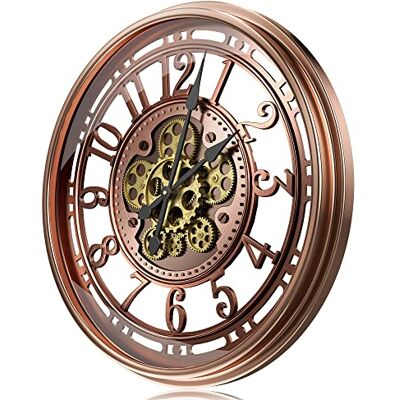 TOKTEKK Moving Gears Wall Clock 53.5cm,Vintage Red Bronze Arabic Large Wall Clock/Modern/Metal/Silen Decorative Clocks/Rustic/Vintage/Industrial/ Steampunk/Living Room Decor Home Farmhouse TOKTEKK Moving Gears Wall Clock 53.5cm,Vintage Red Bronze Arabic Large Wall Clock/Modern/Metal/Silen Decorative Clocks/Rustic/Vintage/Industrial/ Steampunk/Living Room Decor Home Farmhouse