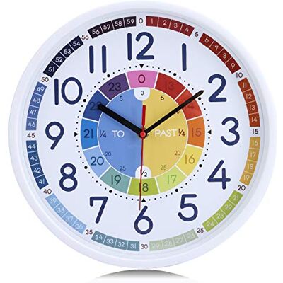 Lafocuse 12 Inch Silent Children Wall Clock Learning Clock for Kids Learn to Tell the Time Teaching Clocks, Non Ticking, Battery Operated, for Classroom Kids Boys Girls Bedroom Lafocuse 12 Inch Silent Children Wall Clock Learning Clock for Kids Learn to Tell the Time Teaching Clocks, Non Ticking, Battery Operated, for Classroom Kids Boys Girls Bedroom