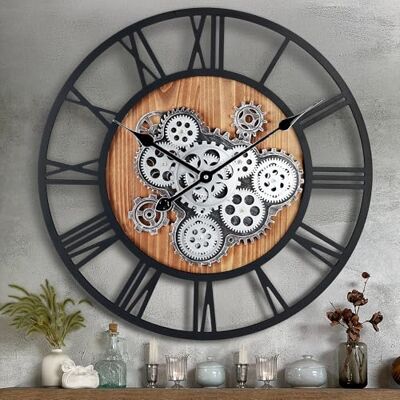 Lafocuse 23 Inch Large Real Moving Gears Wall Clock Wooden Vintage Rustic Steampunk Decorative Clocks Oversized, Big Roman Numerals, for Living Room Dining Room Office Home Decor Lafocuse 23 Inch Large Real Moving Gears Wall Clock Wooden Vintage Rustic Steampunk Decorative Clocks Oversized, Big Roman Numerals, for Living Room Dining Room Office Home Decor