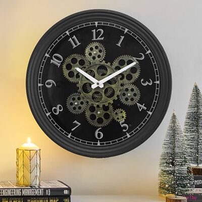 CLXEAST 15 Inch Real Moving Gear Wall Clock, Vintage Industrial Steampunk Aesthetics Art Home Decor Clock, Small Modern Classic Metal Black Gold Wall Clock for Living Room Decor,Kitchen, Office CLXEAST 15 Inch Real Moving Gear Wall Clock, Vintage Industrial Steampunk Aesthetics Art Home Decor Clock, Small Modern Classic Metal Black Gold Wall Clock for Living Room Decor,Kitchen, Office