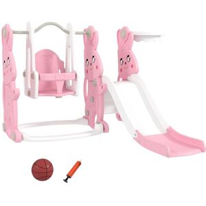 AIYAPLAY Toddler Slide and Swing Set 4 in 1 with Climber, Basketball Hoop, Kids Slide for Age 1.5-4, Children Activity Centre Playground for Indoor Outdoor Garden, Rabbit Themed, Pink AIYAPLAY Toddler Slide and Swing Set 4 in 1 with Climber, Basketball Hoop, Kids Slide for Age 1.5-4, Children Activity Centre Playground for Indoor Outdoor Garden, Rabbit Themed, Pink