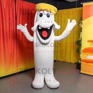 REDBROKOLY White Hot Dogs mascot costume character dressed with a Bootcut Jeans and Headbands