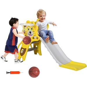 AIYAPLAY Kids Slide 3 in 1 Freestanding Toddler Slide with Climber, Basketball Hoop, Basketball, Lion-Themed for Ages 18-36 Months Yellow AIYAPLAY Kids Slide 3 in 1 Freestanding Toddler Slide with Climber, Basketball Hoop, Basketball, Lion-Themed for Ages 18-36 Months Yellow