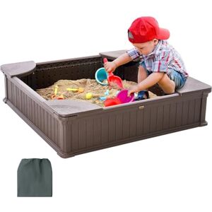 VEVOR Sandbox with Cover, 48.6x48.6x12.4 in Square Sand Box, HDPE Sand Pit with 4 Corner Seating and Bottom Liner, Kids Sandbox for Outdoor Backyard, Beach, Park, Gift for Boys Girls Ages 3-12, Brown VEVOR Sandbox with Cover, 48.6x48.6x12.4 in Square Sand Box, HDPE Sand Pit with 4 Corner Seating and Bottom Liner, Kids Sandbox for Outdoor Backyard, Beach, Park, Gift for Boys Girls Ages 3-12, Brown