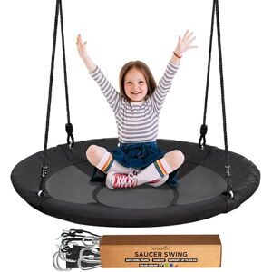 SereneLife Tree Swing Seat, Large Round Saucer Kids Swings, Adults and Kids Nest Swing, Durable Frame, 270kg Capacity, Indoor Outdoor Hanging Rope Swinging Seat for Backyard, Garden and More – Black SereneLife Tree Swing Seat, Large Round Saucer Kids Swings, Adults and Kids Nest Swing, Durable Frame, 270kg Capacity, Indoor Outdoor Hanging Rope Swinging Seat for Backyard, Garden and More – Black