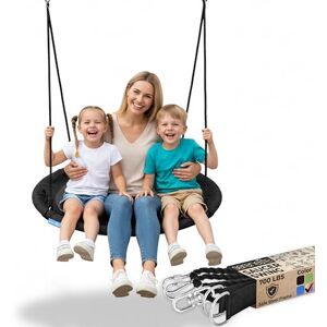SereneLife Tree Swing Seat, Large Round Saucer Kids Swings, Adults and Kids Nest Swing, Durable Frame, 318kg Capacity, Indoor Outdoor Hanging Rope Swinging Seat for Backyard, Garden and More – Black SereneLife Tree Swing Seat, Large Round Saucer Kids Swings, Adults and Kids Nest Swing, Durable Frame, 318kg Capacity, Indoor Outdoor Hanging Rope Swinging Seat for Backyard, Garden and More – Black