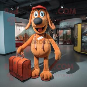 REDBROKOLY Rust Hot Dog mascot costume character dressed with a Romper and Handbags