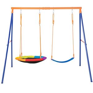 VEVOR Backyard, 440lbs Load Capacity Set, with 1 Saucer, 1 Belt Seat, Heavy Duty A-Frame Metal Swing Stand and Adjustable Rope, Swingset Outdoor for Kids, Steel Pipe, Blue VEVOR Backyard, 440lbs Load Capacity Set, with 1 Saucer, 1 Belt Seat, Heavy Duty A-Frame Metal Swing Stand and Adjustable Rope, Swingset Outdoor for Kids, Steel Pipe, Blue