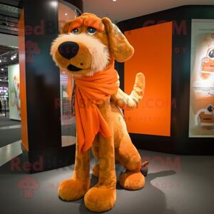 REDBROKOLY Orange Dog mascot costume character dressed with a Graphic Tee and Scarves