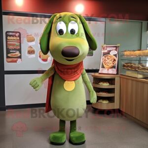 REDBROKOLY Olive Hot Dogs mascot costume character dressed with a Culottes and Keychains