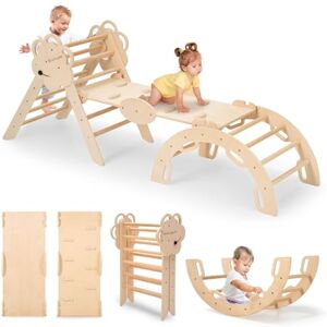COSYLAND 3-in-1 Climbing Frame – Wooden Indoor Playset with Slide and Arch Rocker for Kids (Wood Color) COSYLAND 3-in-1 Climbing Frame – Wooden Indoor Playset with Slide and Arch Rocker for Kids (Wood Color)