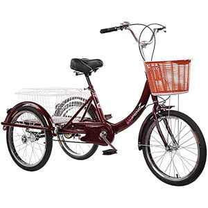 WRHOPR Adult Trike, Tricycle for Adult 3 Wheel Bikes, Adult Tricycle Three Wheel Trike Bike Single Speed Cargo with 20In Wheeled Basket for Shopping or Dogs Dustproof Bbike