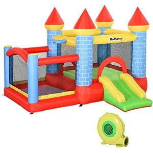 Outsunny Kids Bouncy Castle House Inflatable Trampoline Slide Water Pool Basket 4 in 1 with Blower for Kids Age 3-8 Castle Design 2.8 x 2.6 x 2.1m