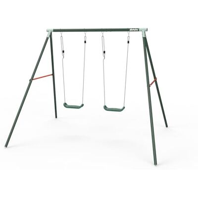 Plum Play Metal Double Swing Set Sedna Heavy Duty Sturdy 2 Seater Garden Swing Frame Max User 50kg Per Seat Height Adjustable (Green) Plum Play Metal Double Swing Set Sedna Heavy Duty Sturdy 2 Seater Garden Swing Frame Max User 50kg Per Seat Height Adjustable (Green)