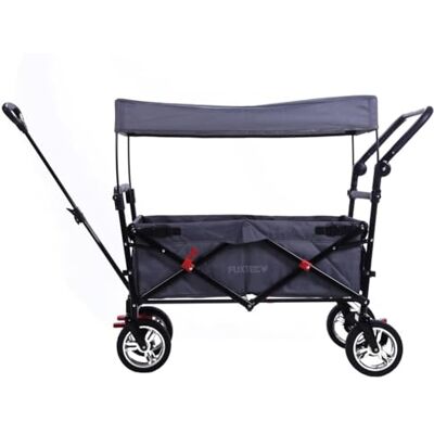 Fuxtec Foldable Handcart FX-CT700 Grey Premium Folding Wagon with UV Sun Canopy Height-Adjustable Telescopic Handle 75kg Capacity Fuxtec Foldable Handcart FX-CT700 Grey Premium Folding Wagon with UV Sun Canopy Height-Adjustable Telescopic Handle 75kg Capacity