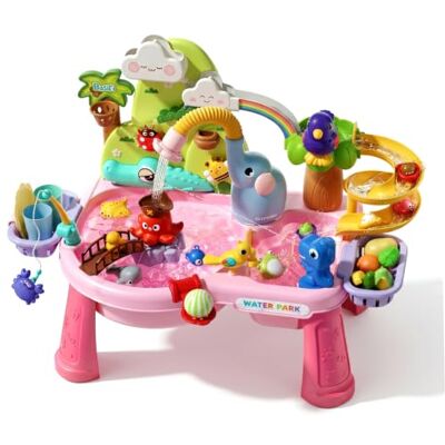 Sjfbebsy Sand and Water Sensory Table, Multi Play Toddler Water Table with Electric Recirculating Elephant Sprayer Rose Sjfbebsy Sand and Water Sensory Table, Multi Play Toddler Water Table with Electric Recirculating Elephant Sprayer Rose