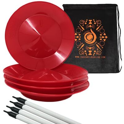 Mesika and Cascade Juggling Cascade Juggling Set of 4 Spinning Plates and Sticks Flexi Kid's Plate Spinning Set Includes Cascade Carry Bag (Red) Mesika and Cascade Juggling Cascade Juggling Set of 4 Spinning Plates and Sticks Flexi Kid's Plate Spinning Set Includes Cascade Carry Bag (Red)