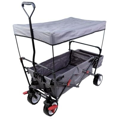 Fuxtec FUXLIFE Foldable Handcart FX-CT350 Grey Lightweight 12kg Folding Wagon with Sun Canopy & Rear Pocket 75kg Capacity Fuxtec FUXLIFE Foldable Handcart FX-CT350 Grey Lightweight 12kg Folding Wagon with Sun Canopy & Rear Pocket 75kg Capacity