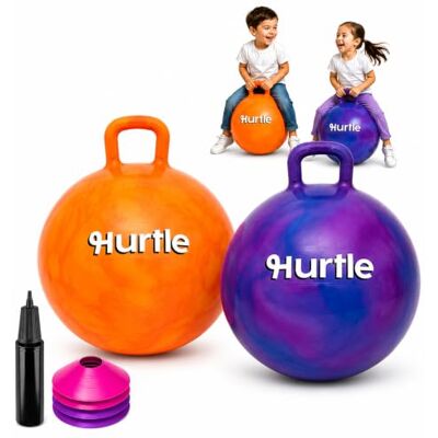 Hurtle Space Hopper 20 Inch Hopper Ball 2 Pack with Sturdy Handles, Pump and Cones for Balance, Coordination and Active Indoor Outdoor Play, Purple & Pink Hurtle Space Hopper 20 Inch Hopper Ball 2 Pack with Sturdy Handles, Pump and Cones for Balance, Coordination and Active Indoor Outdoor Play, Purple & Pink